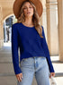 Navy Blue Asymmetric Seam Detail Solid Color Long Sleeve Top