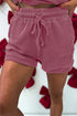 Pitaya Pink Twisted Ribbed Loose Tee Drawstring Elastic Waist 2pcs Short Set