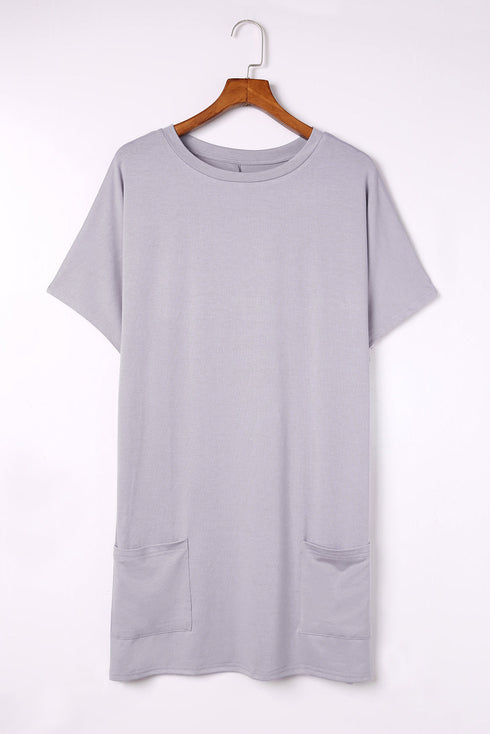 v-neck-short-sleeve-solid-color-loose-dress-1