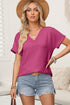 Bright Pink Textured Wide Sleeve V Neck T Shirt