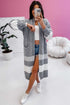 Gray Color Block Side Pockets Open Front Long Cardigan