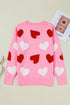 Pink Pearl Embellished Heart Pattern Valentines Day Sweater