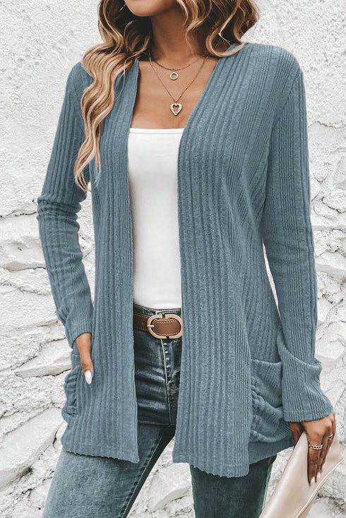 ribbed open cardigan