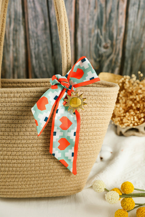 Vitality Orange Geometric Heart Print Scarf Golden Sun Pendant Boho Necklace