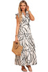 Abstract Vein Print V Neck Ruffle Maxi Dress in White
