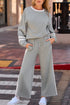 Gray Varsity Stripe Patchwork Puff Sleeve Pullover Drawstring Wide Leg Pant Set
