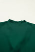 Blackish Green Solid Color Frilled V Neck Bow Detail 3/4 Sleeve Blouse