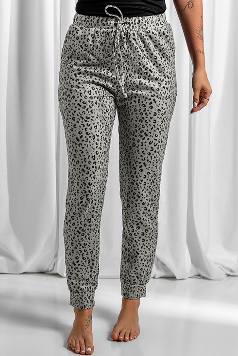 Khaki Leopard Elastic Waist Casual Joggers