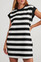Black Stripe Cap Sleeve Shift T Shirt Dress