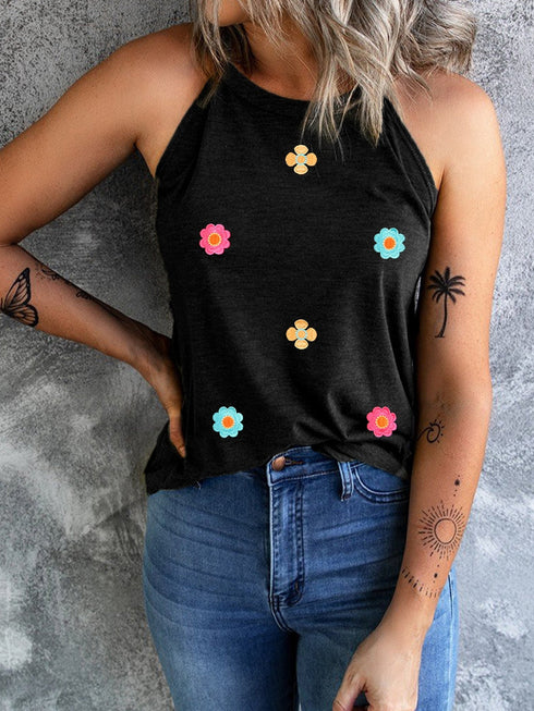 black-sweet-floral-embroidery-casual-tank-top