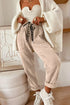 Gray Morn Corduroy Leopard Drawstring High Waist Trousers