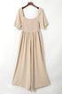 Apricot Short Bubble Sleeve Smocked Wide Leg Jumpsuit