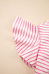 Sachet Pink Contrast Detail Striped Ruffle Short Sleeve Top
