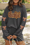 Carbon Grey Thankful Letter Patched Sequin Bow Sleeve Twisted Ribbed Short Set