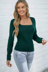 Evergreen Solid Color Long Sleeve Square Neck Slim Top