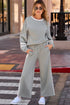 Gray Varsity Stripe Patchwork Puff Sleeve Pullover Drawstring Wide Leg Pant Set
