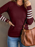 red-striped-sleeve-plain-knit-sweater