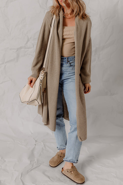 DUNE Solid Color Textured Knit Open Front Oversize Midi Sweater Cardigan