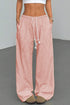 Pink Stripe Drawstring Plus Size Loose Pants