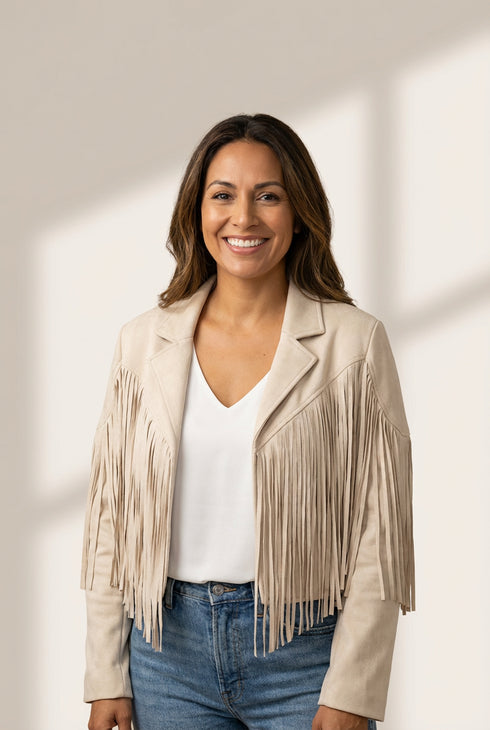 Women's Loose Suede Jacket with Tassel Lapel and Bat Sleeves