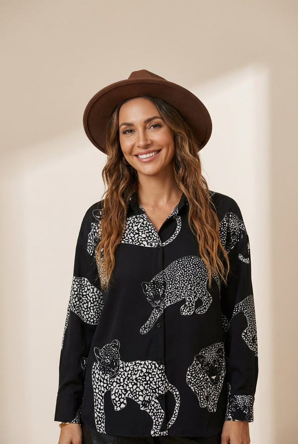 Leopard Print Button-Down Blouse with practical styling and dependable silhouette control.