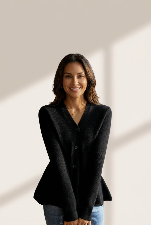 Women's Autumn Winter V-Neck Knitted Sweater with Peplum made for easy styling and wardrobe coordination, with premium-like structure and finish.