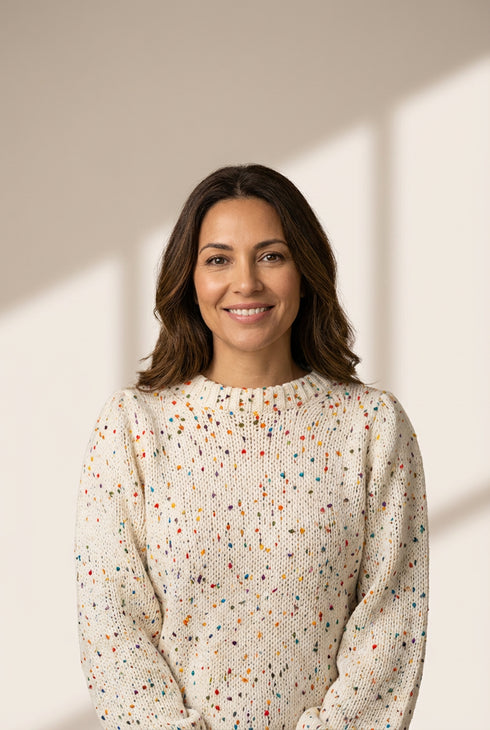 Cozy Beige Polka Dot Cable Knit Sweater