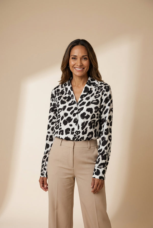 Women's Black and White Leopard Blouse in Blouses & Shirts