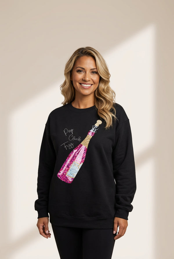 Women's Midnight Celebration Champagne Graphic Sweatshirt in Black