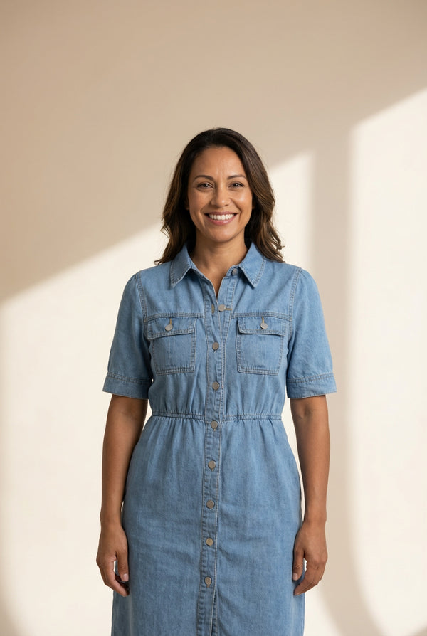 Button-Down Denim Dress with practical styling and dependable silhouette control.