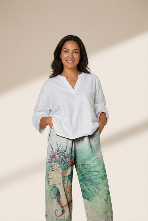 Cartoon Art Print Pocket Women's Casual Pants