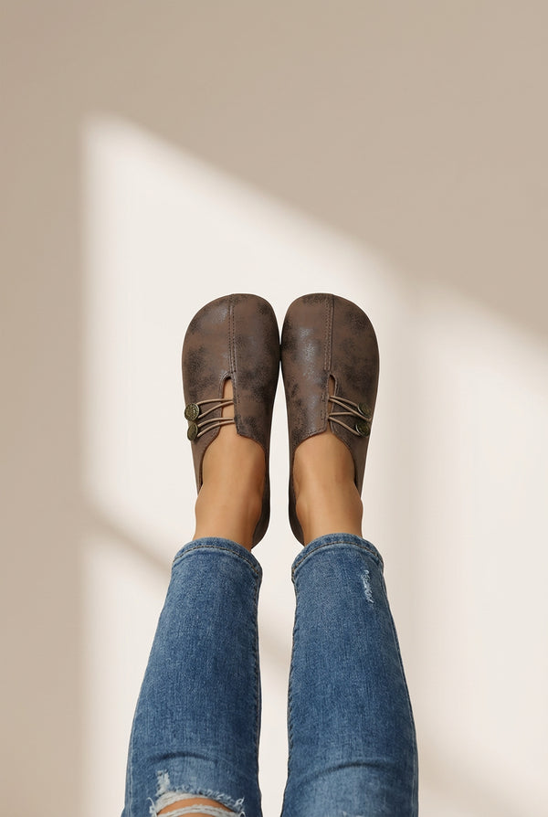 Women's Vintage-Inspired Coffee PU Leather Round Toe Loafers