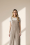 Parchment Ribbed Knit Patched Pocket Wide Leg Overalls