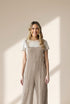 Parchment Ribbed Knit Patched Pocket Wide Leg Overalls