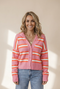 Pink Stripe Drop Shoulder Buttons Cardigan Sweater