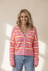 Pink Stripe Drop Shoulder Buttons Cardigan Sweater