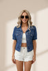 Short Sleeve Women's Denim Coat with Single Button Flap Pockets