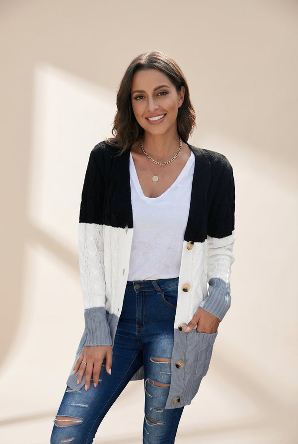 Women's Cozy Cable Knit Button-Front Long Sleeve Cardigan
