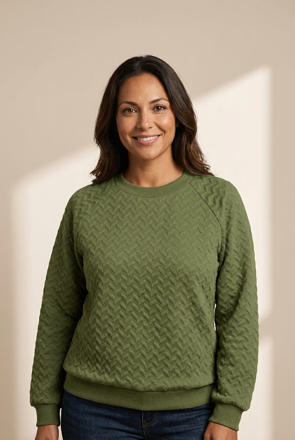 Women's Textured Chevron Long Sleeve Crew Neck Sweater Dress