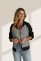 Black Color Block Ribbed Knit Button Down Sweater Cardigan
