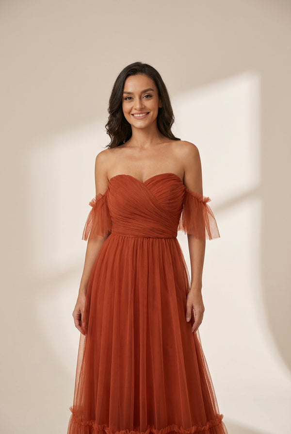 Women's Elegant Strapless A Line Evening Gown with Cascading Ruffles
