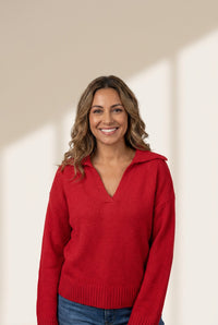 Elegant women's red sweater - cozy knit top for effortless style and comfort, perfect for dressy occasions made for easy styling and wardrobe with