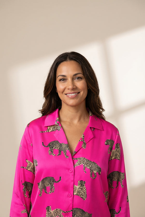 Women's Flirty Pink Cheetah Print Satin Pajamas