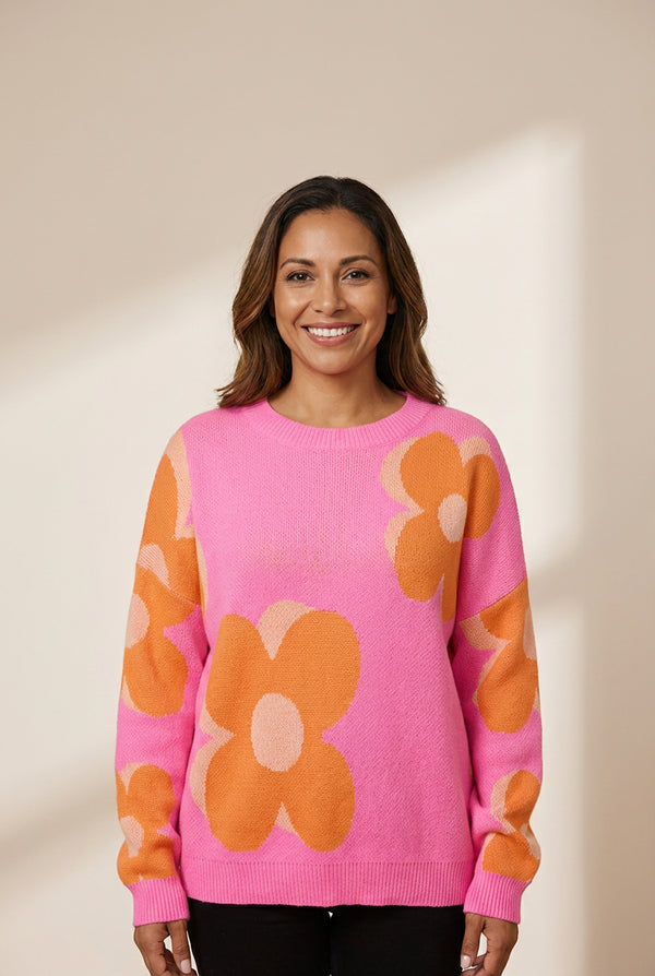 Women's Cozy Floral Bouquet Knit Pullover in Sweaters