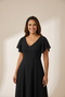 Elegant Chiffon V-Neck Bridesmaid Gown with Ruffle Sleeves