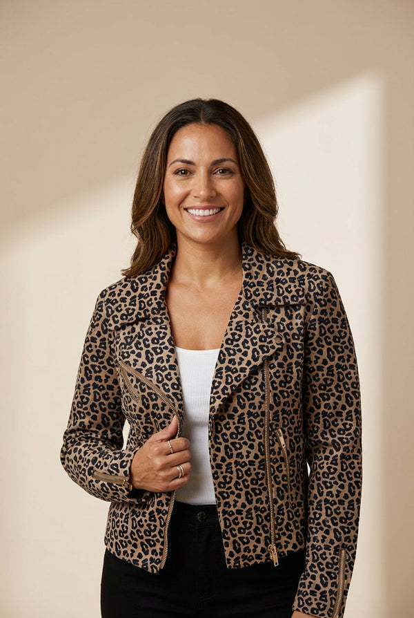 Women's Leopard Print Moto Jacket in Jackets for polished occasion-to-casual wear