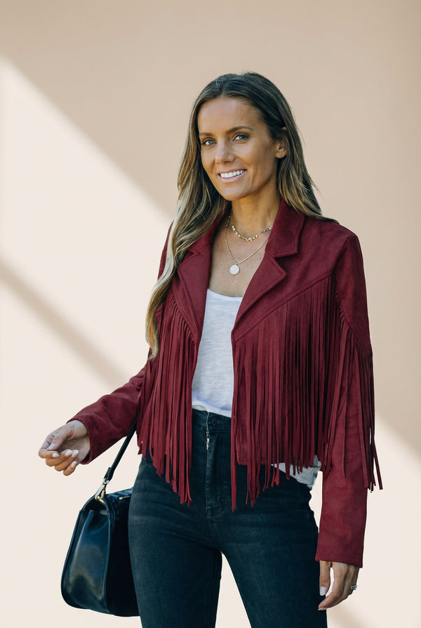 Suede-Texture Western Fringe Lapel Jacket with practical styling and dependable silhouette control.