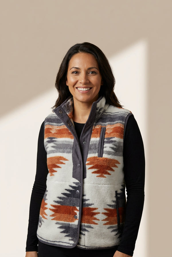 Women's Multicolor Fuzzy Aztec Western Fashion Vest Jacket