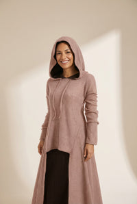 Night Knight Hooded High-Low Knit Coat Dress in Premium Cotton