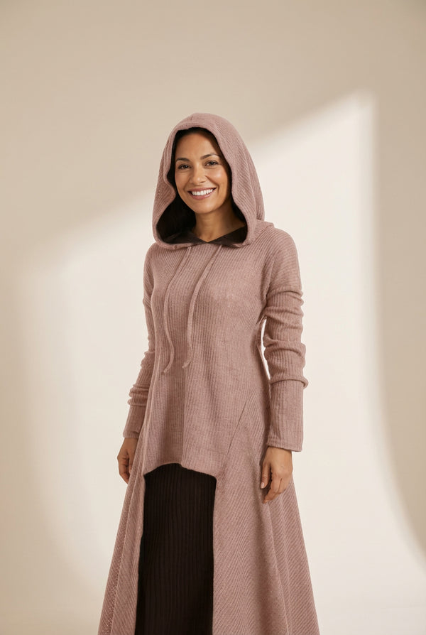 Night Knight Hooded High-Low Knit Coat Dress in Premium Cotton with practical styling and dependable silhouette control.